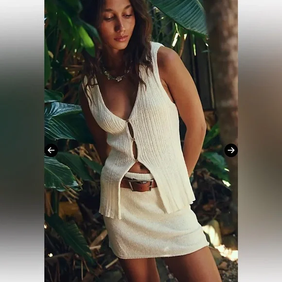 FREE PEOPLE Rhea Sweater Skirt Set - Coconut Milk Size Medium NWOT Retail $78 - Picture 3 of 8